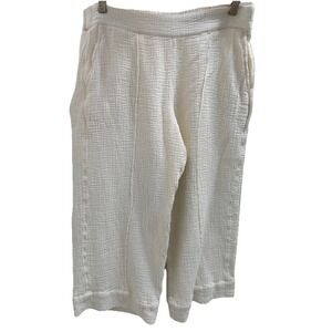 Up West 100% Cotton Wide Leg Crop Pull On Pants L Cream Beach Travel India